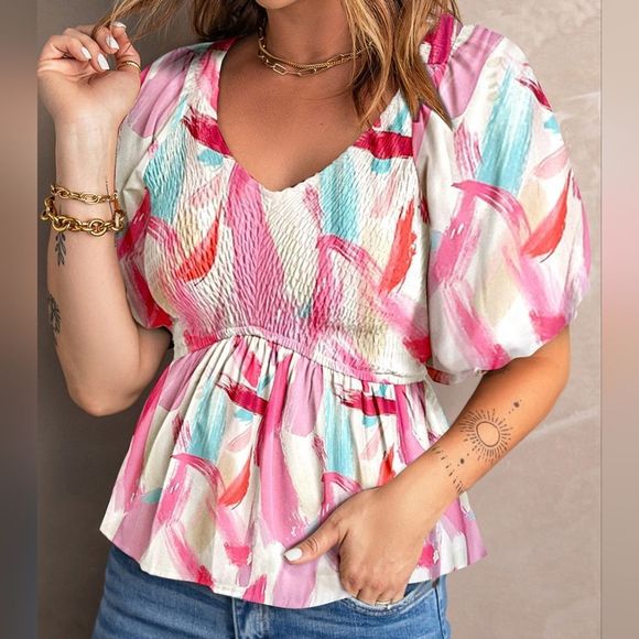 Floral Babydoll Blouse - Light Pink - Picture 2 of 4